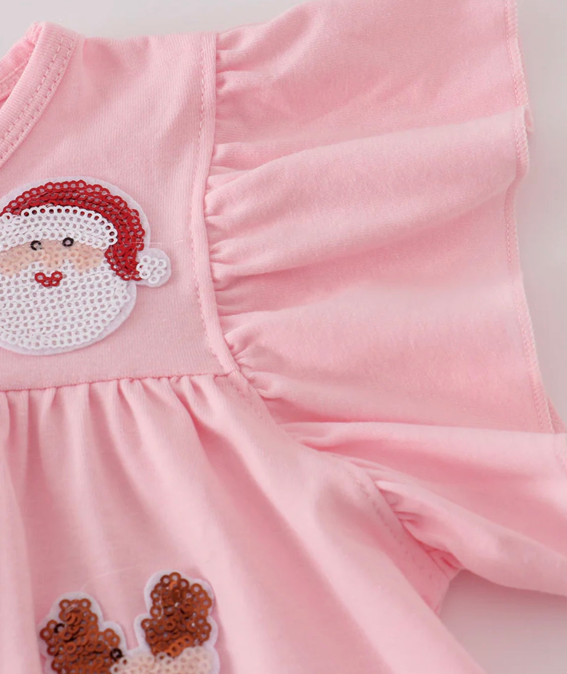 Pink Santa + Reindeer Sequin Ruffle Dress