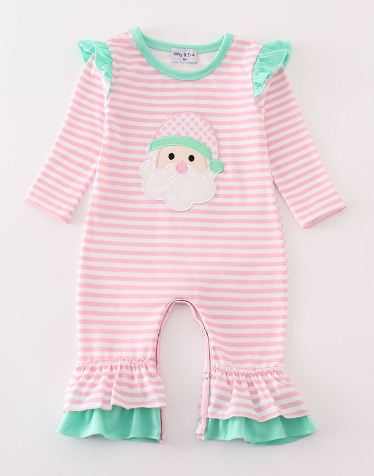 Pink + Mint Santa Ruffle Romper