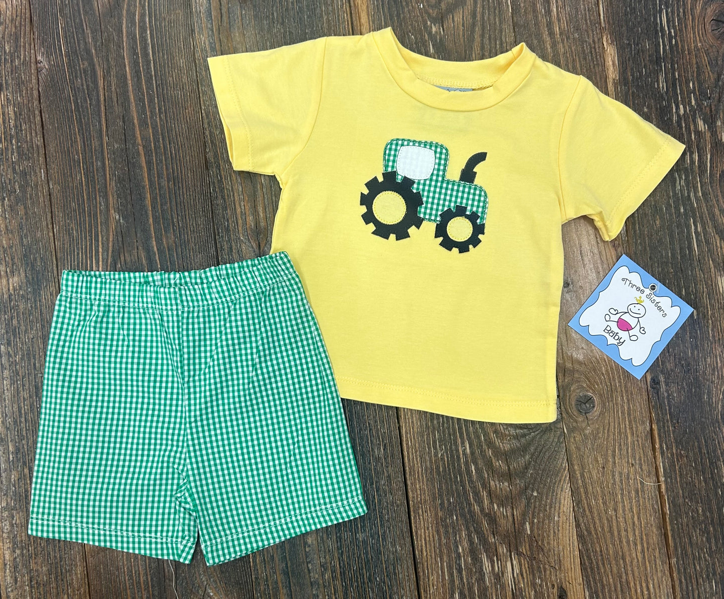 Three Sisters Tractor Applique Short Set