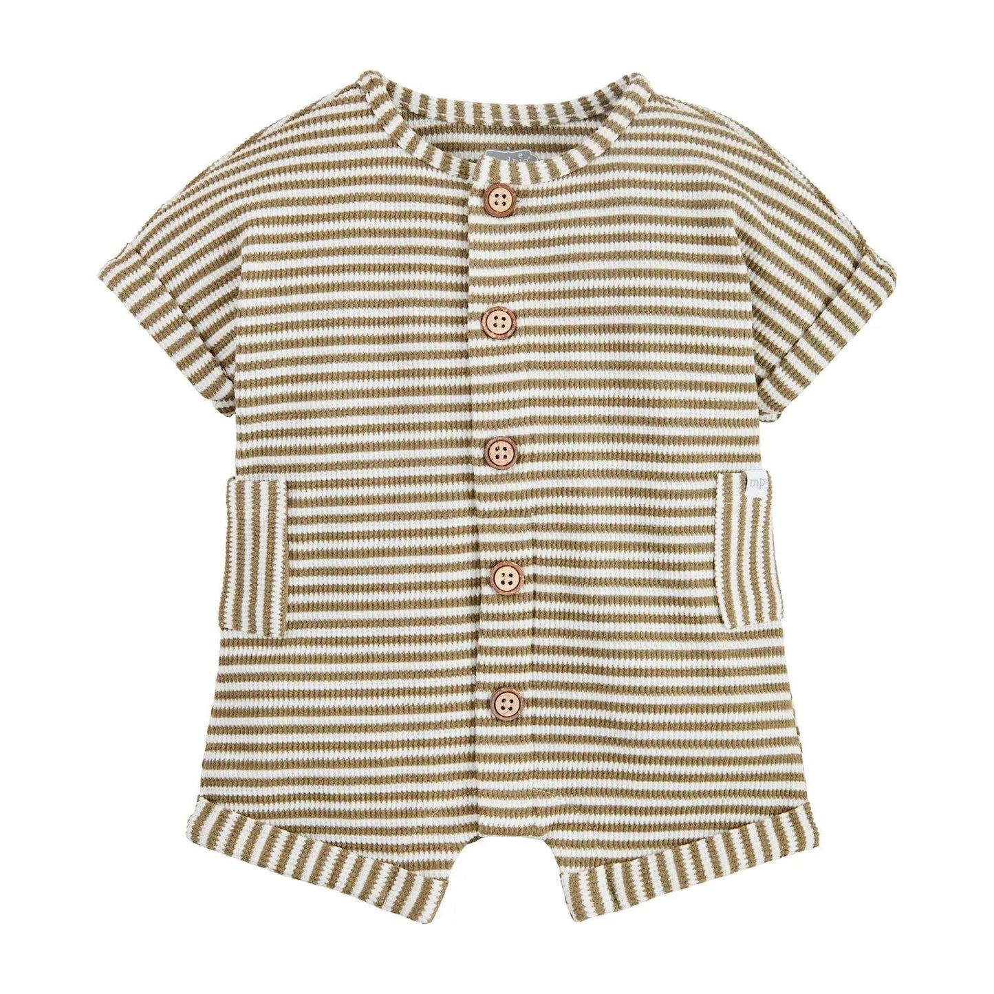 Mudpie Green Stripe Waffle Romper