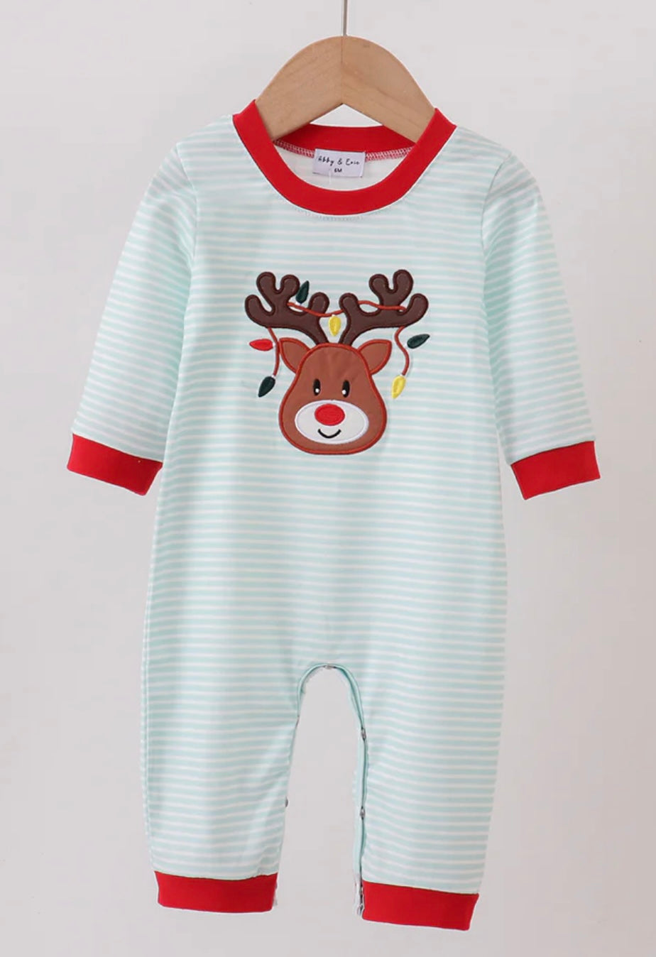 Green Striped Reindeer Romper
