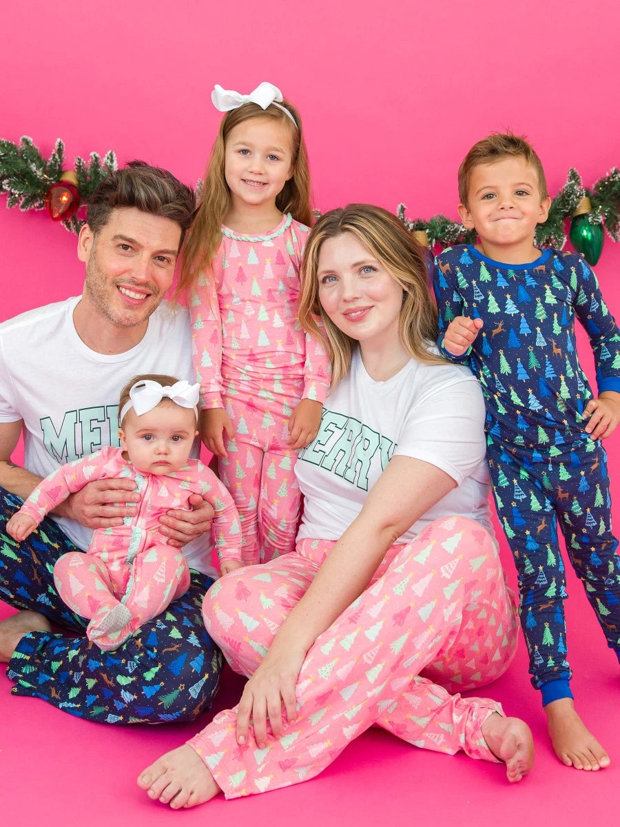 RuffleButts Merry Pink Pines Adult Pajama Pants