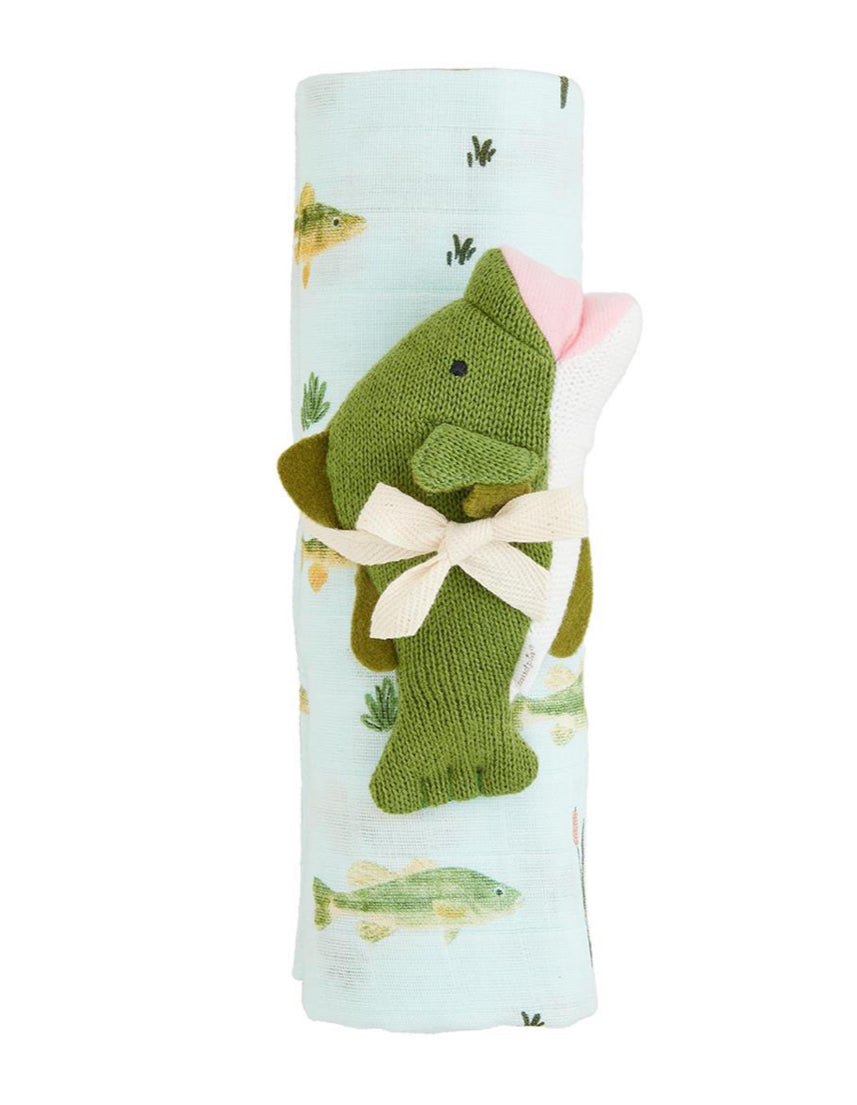 Mudpie Swaddle & Rattle Set