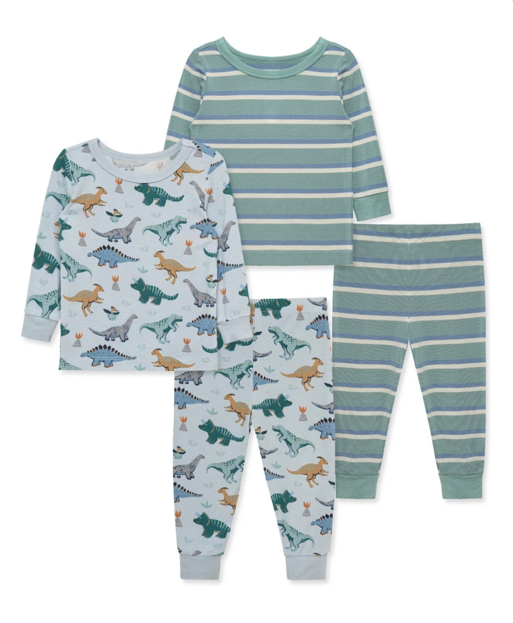 Little Me Blue Stripe & Dino 4-Piece Pajama Set