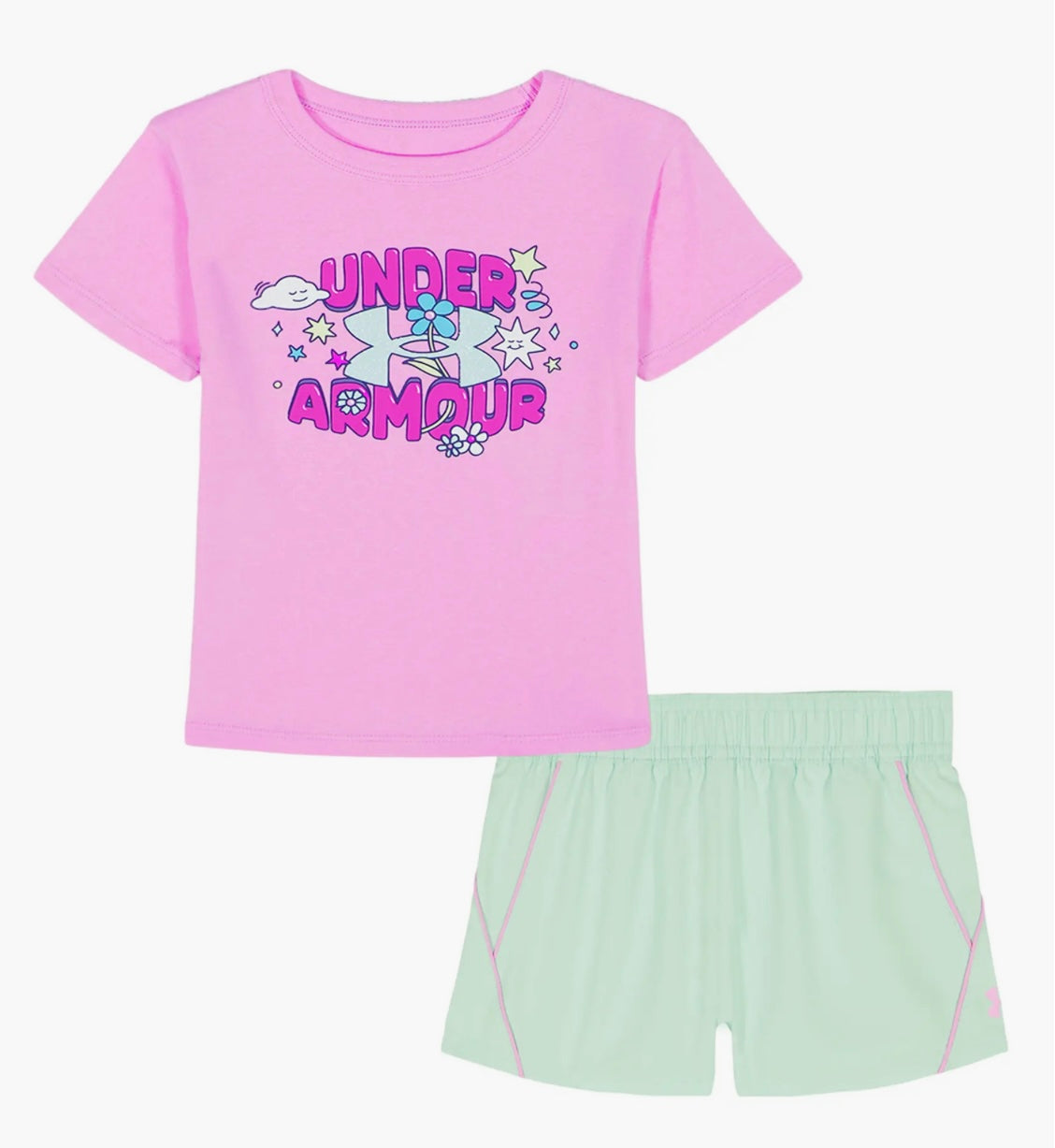 Under Armour Pink Dawn Doodles Logo Short Set