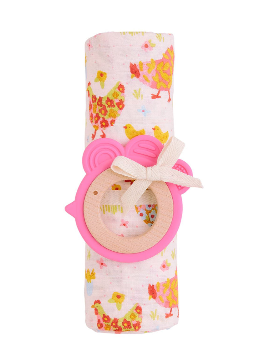 Mudpie Swaddle & Rattle Set