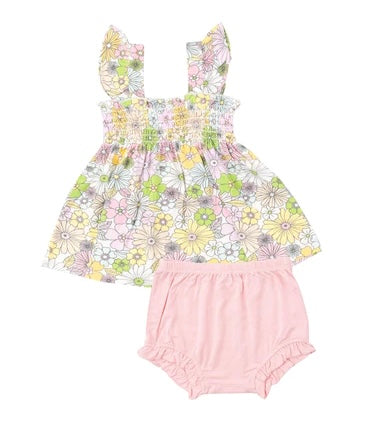 Angel Dear Pretty Mixed Retro Floral Ruffle Strap Smocked Top & Diaper Cover