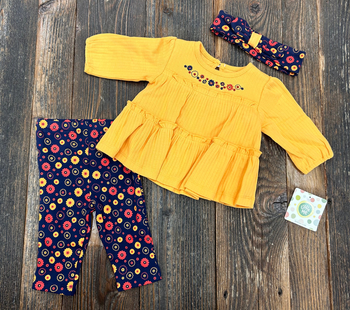 Little Me Mustard Floral 3 Piece Set