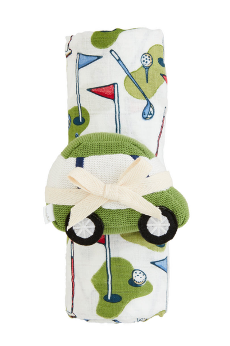 Mudpie Swaddle & Rattle Set