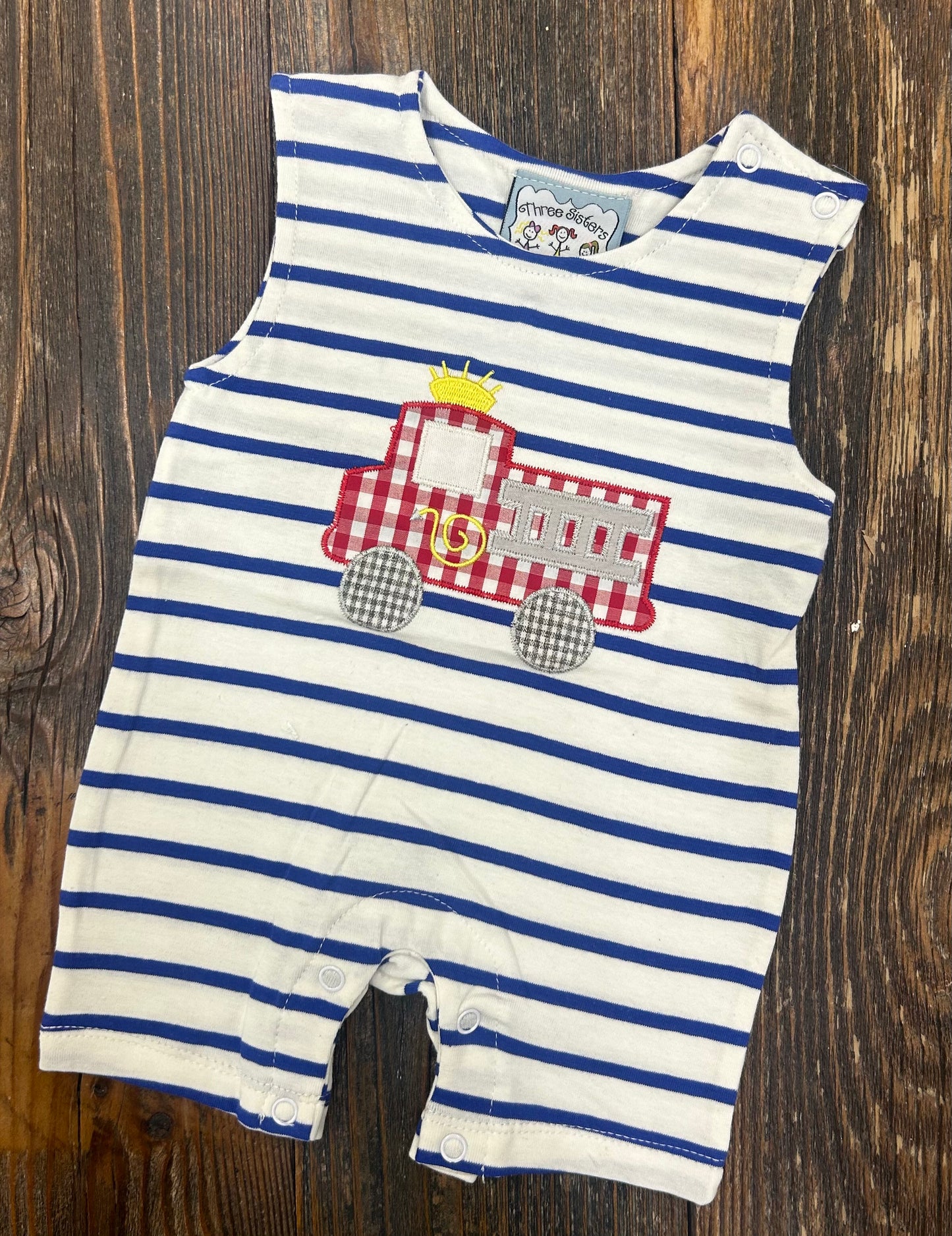 Three Sisters Firetruck Applique Romper