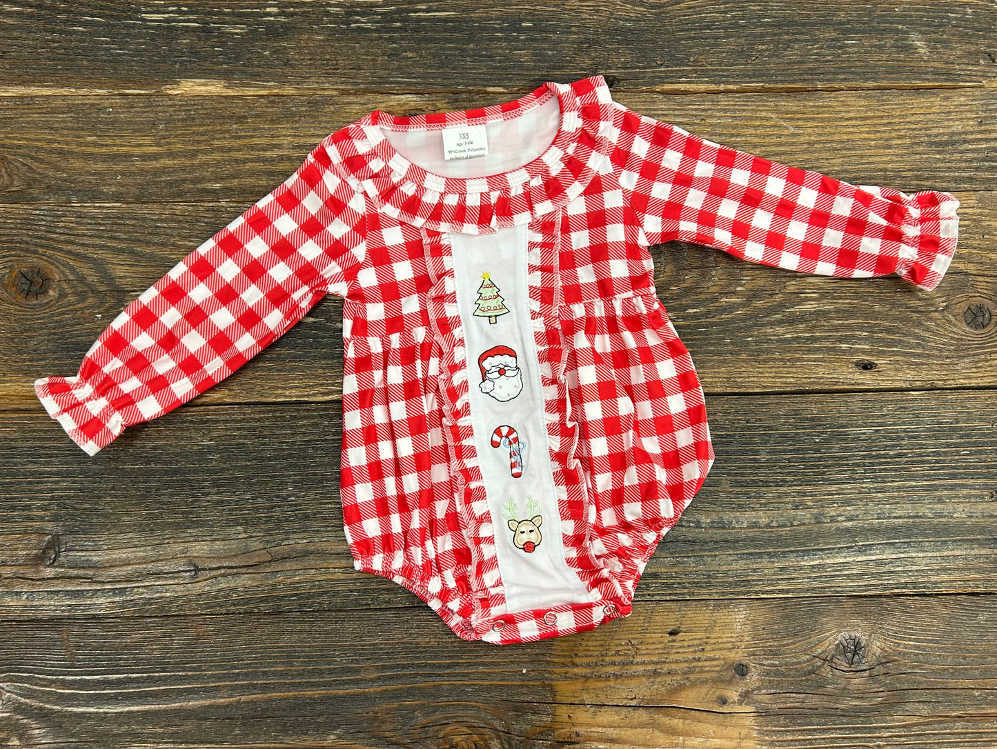 Red Check Christmas Spirit Embroidered Bubble