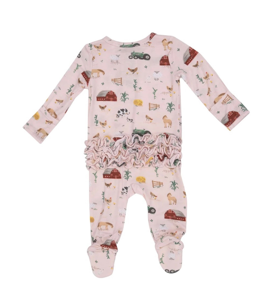 Angel Dear Big Red Barn Pink 2 Way Zipper Footie