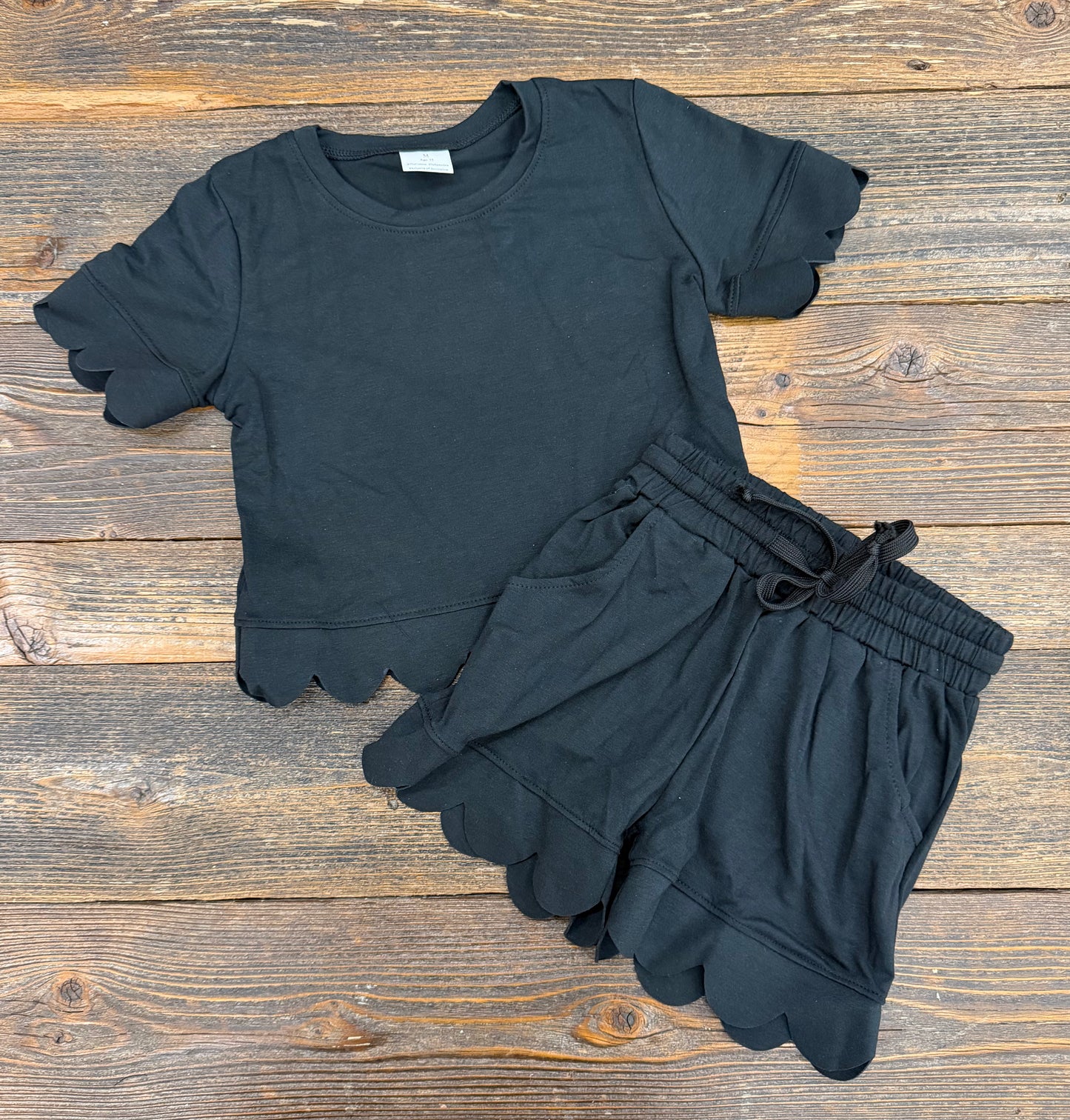 Mommy & Me Black Scallop Short Set
