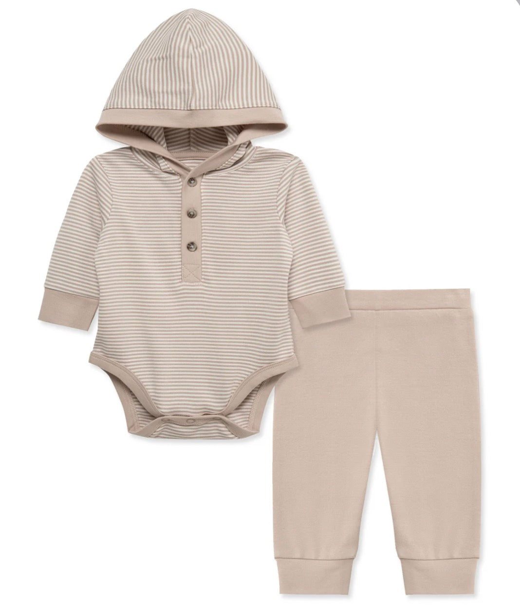 Little Me Tan Stripe Hooded 3 PC Set