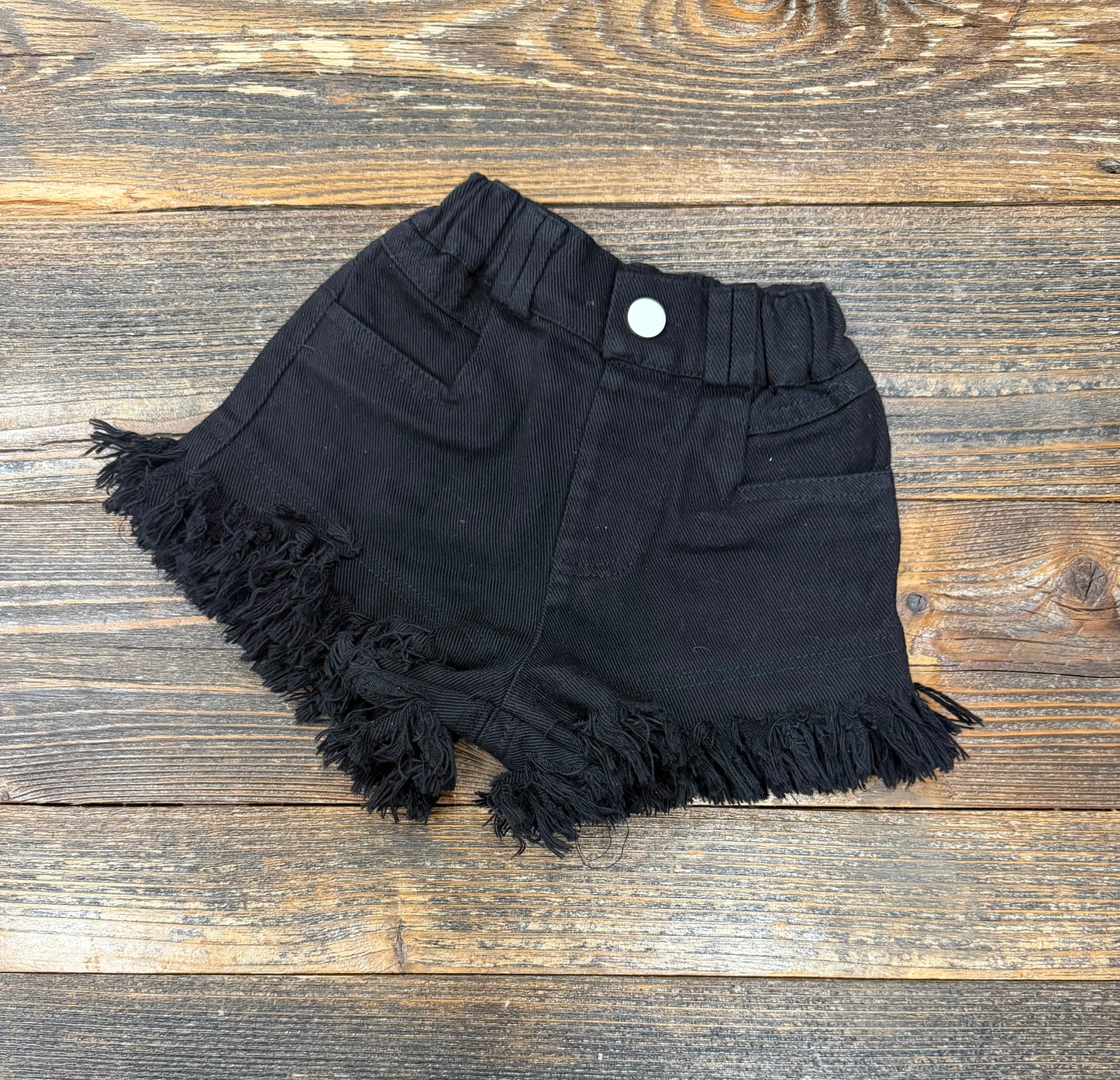 Black Denim Fringe Shorts