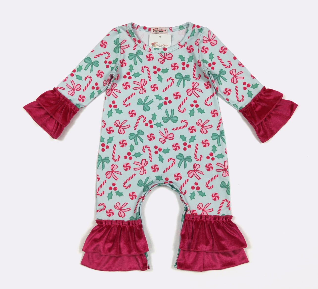 CC Pink Candy Cane Bows Romper