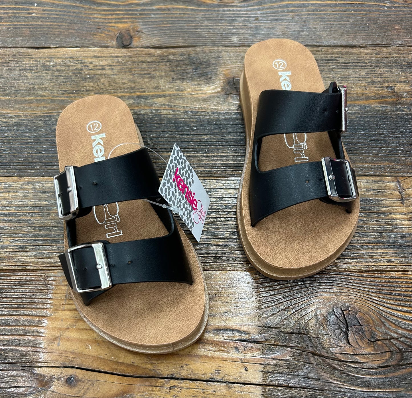 Kensie Girl Black Strappy Slip On Sandal