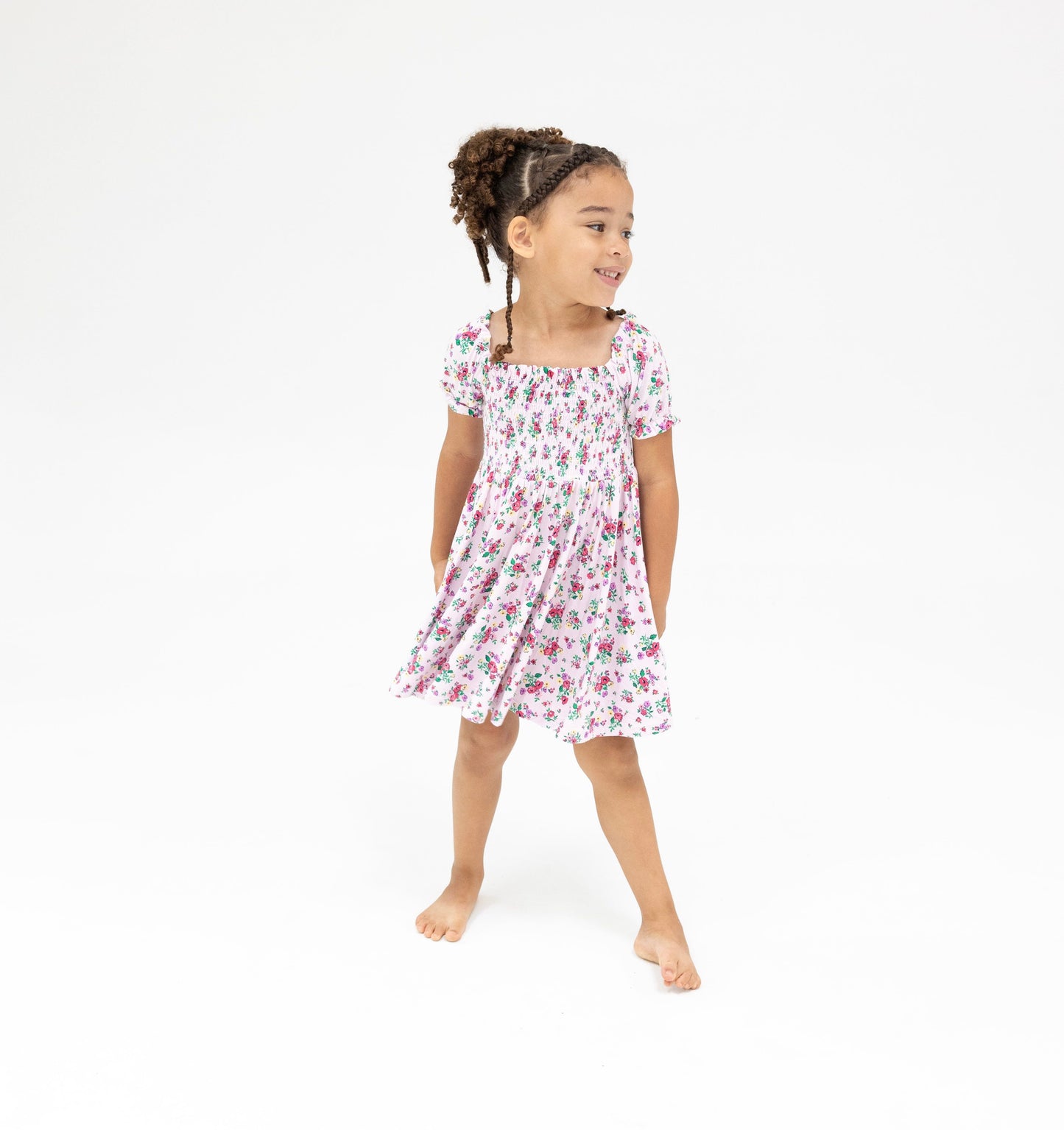 Angel Dear Preppy Roses Puff Sleeve Smocked Dress