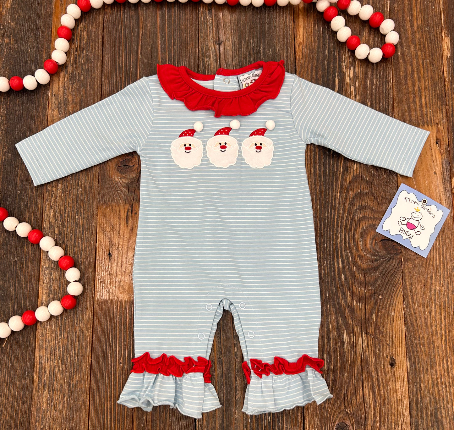 Three Sisters Santa Applique Girls Romper