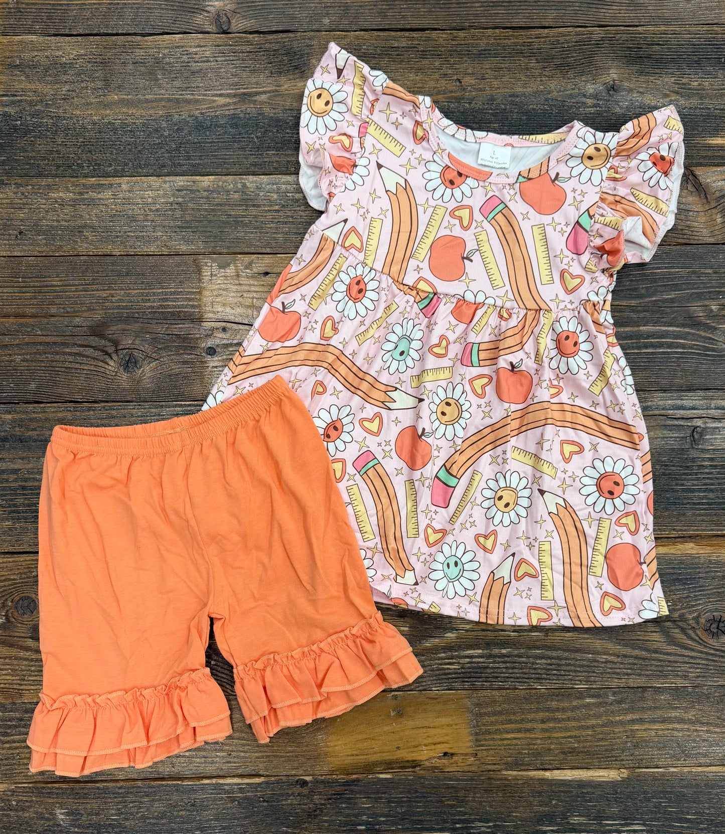Coral Smiley Daisy School Short Set