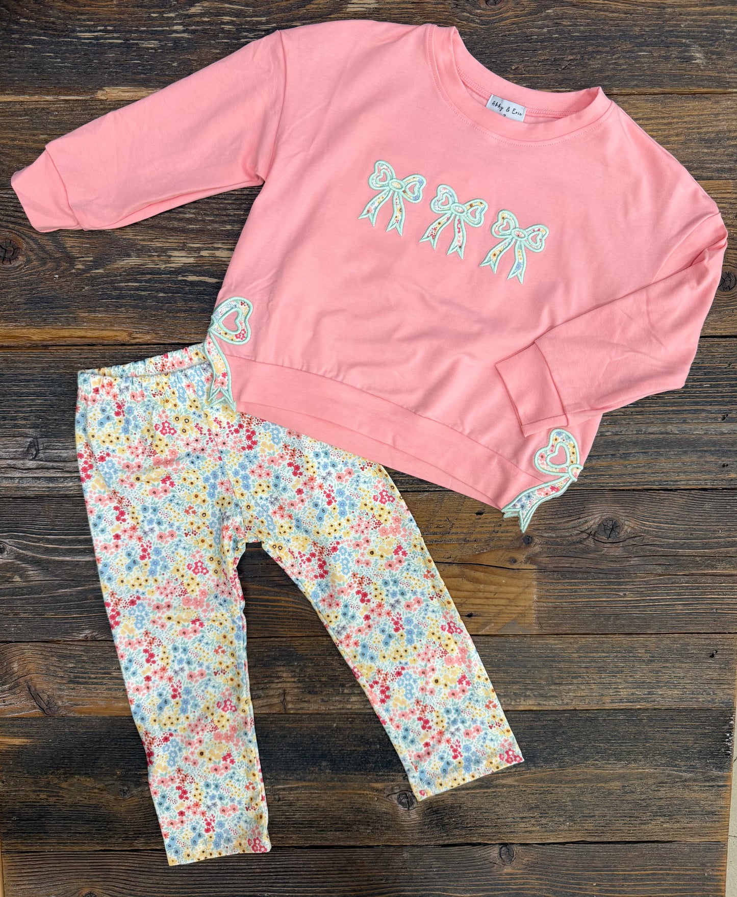 Pink Floral Bow Applique Pant Set
