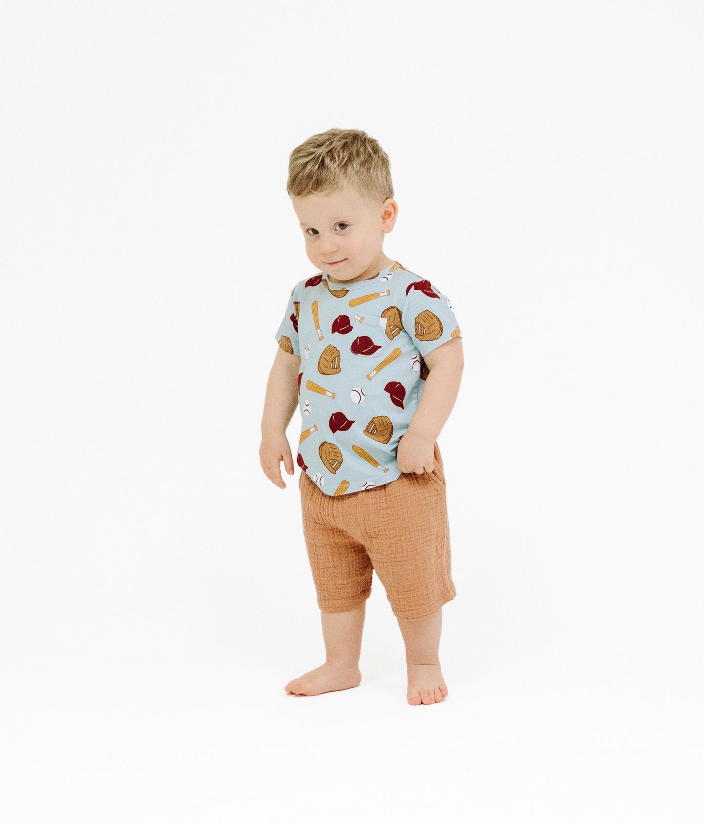 Angel Dear Baseball Crew Neck & Muslin Short Set
