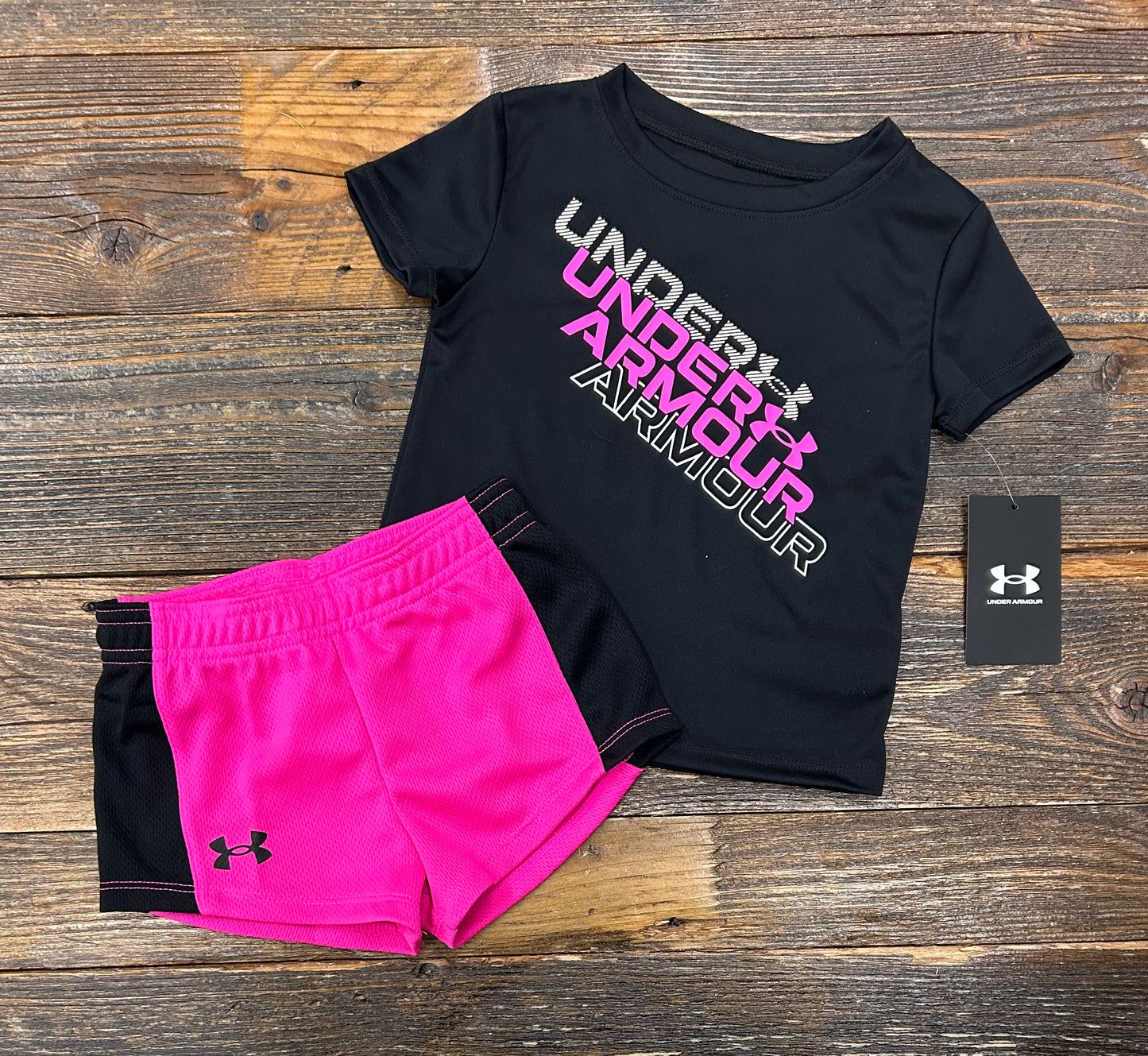 Under Armour Black & Rebel Pink Mesh Short Set