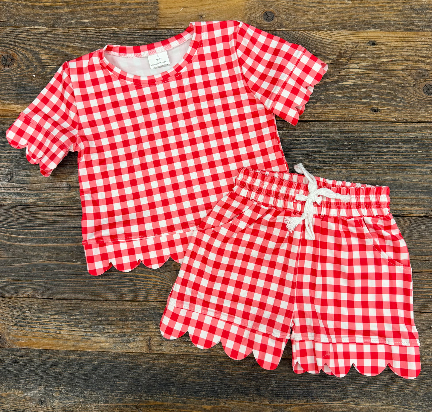 Red Gingham Scallop Short Set