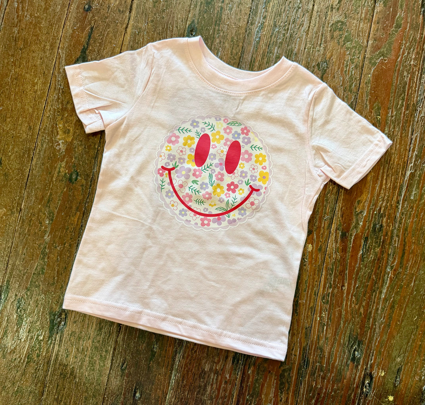 Pink Flower Power Smiley Tee