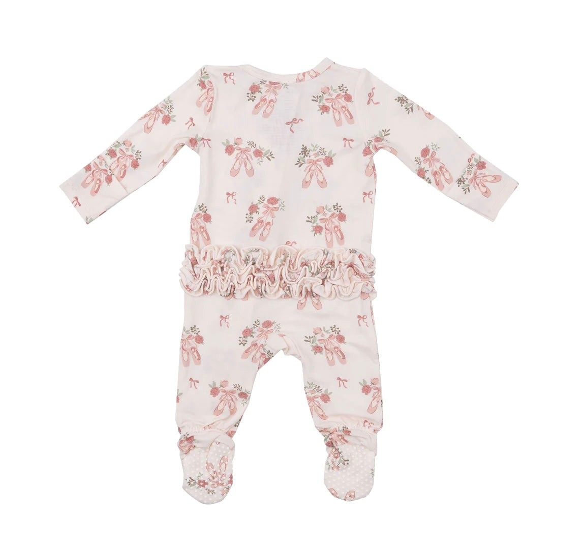 Angel Dear Ballet Shoes 2 Way Ruffle Zipper Footie