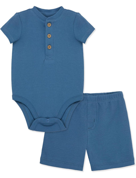 Little ame Essential Solid Blue Ribbed Set