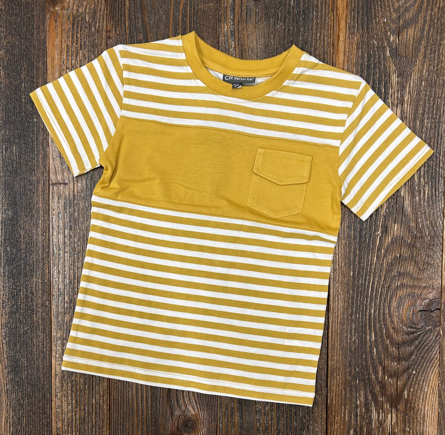 CR Sports Mustard Stripe Colorblock Pocket Tee