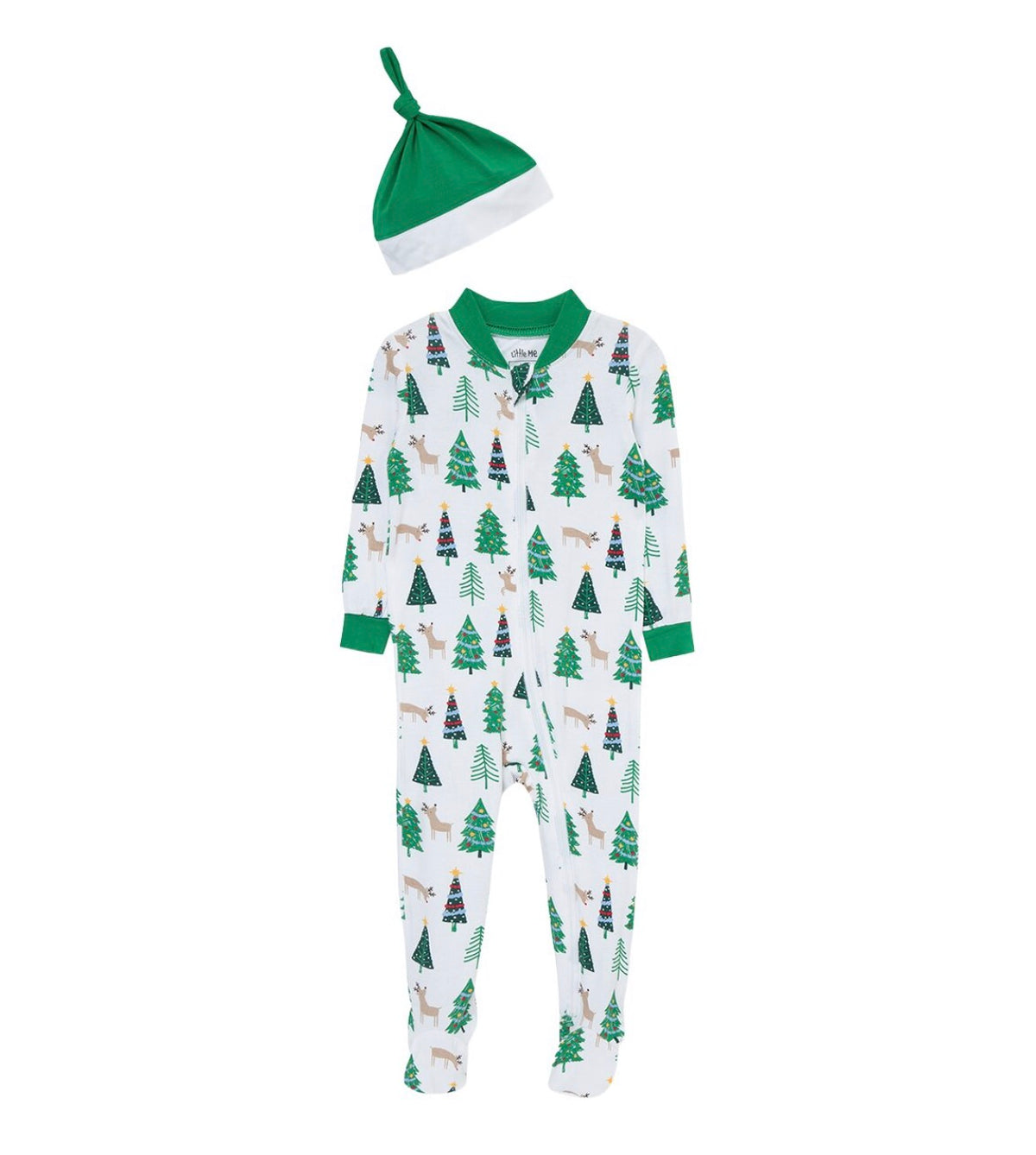 Little Me Christmas Tree Bamboo Sleeper & Hat Set
