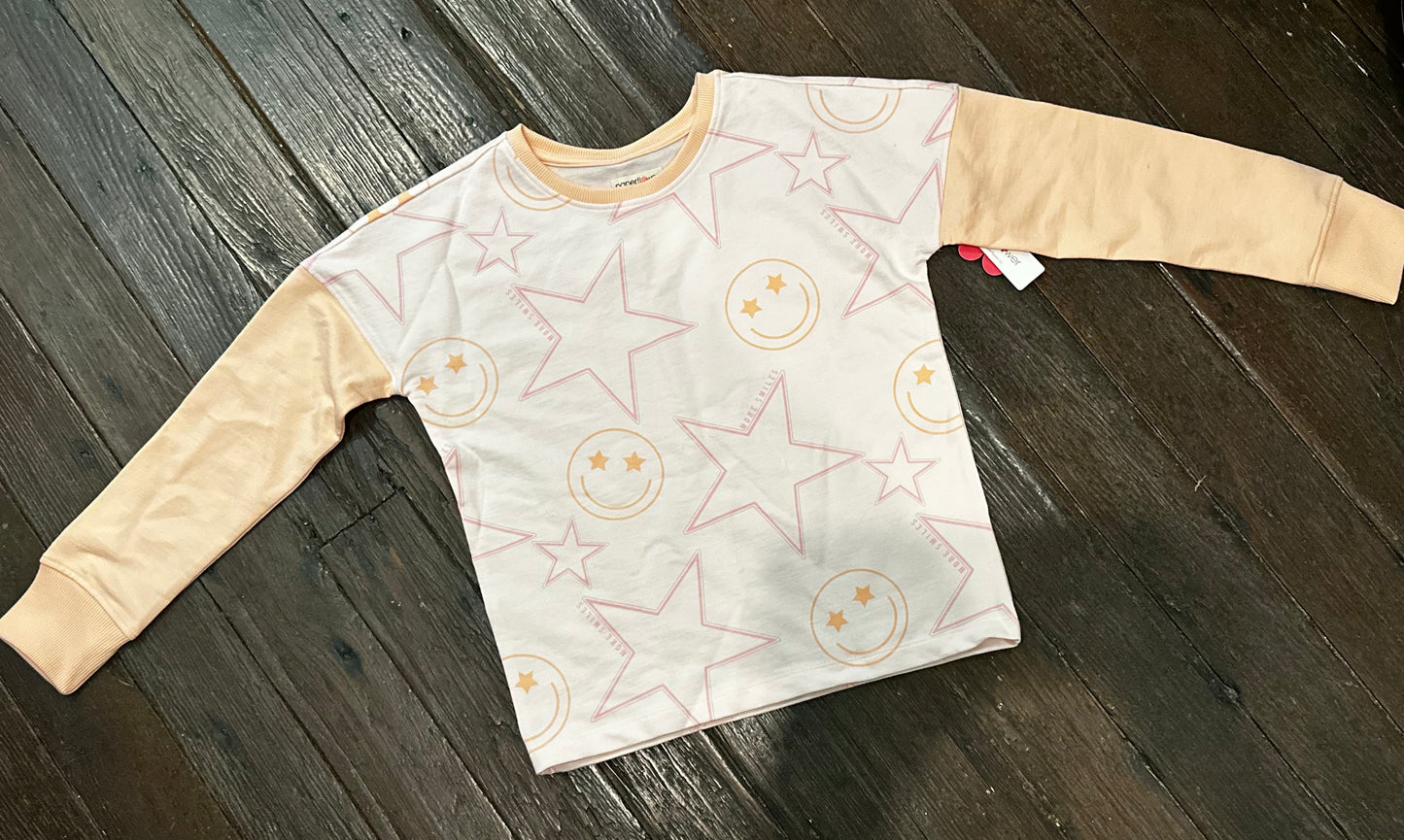Paper Flower Color Block Happy Face & Star Sweatshirt
