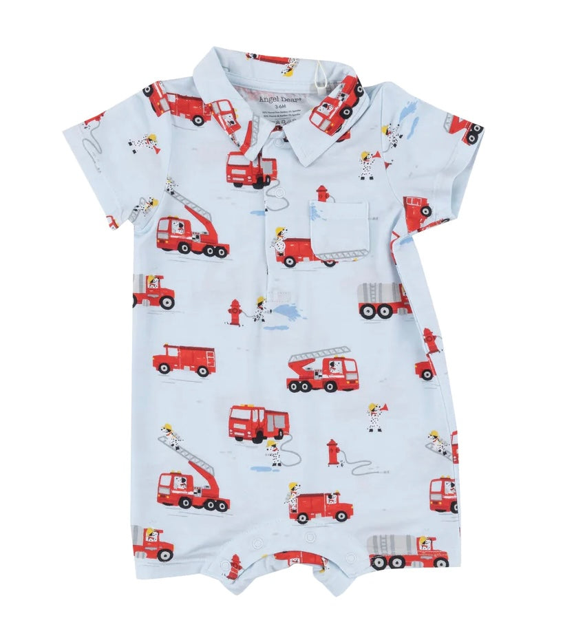 Angel Dear Firetruck Dalmatians Polo Shortie Romper