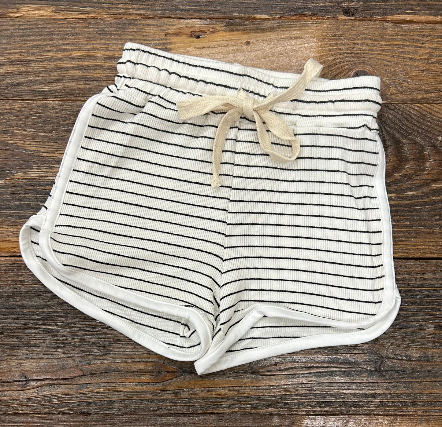 White & Black Stripe Ribbed Shorts