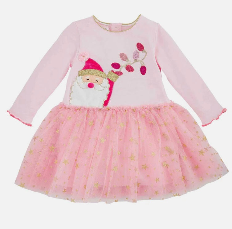Mudpie Santa Glitter Mesh Dress