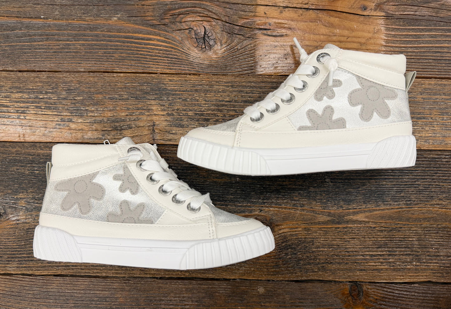 Blowfish Wander White & Silver Flower Hi-Top Sneaker
