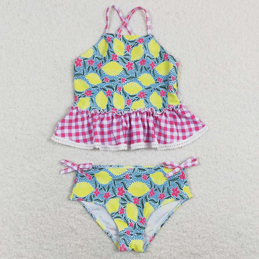 Lemon & Pink Gingham 2 Piece Swim Suit