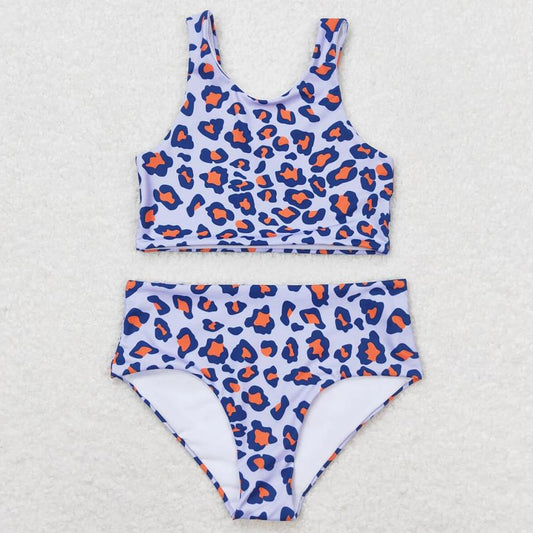 Lavender & Orange Leopard 2 Piece Swim Suit