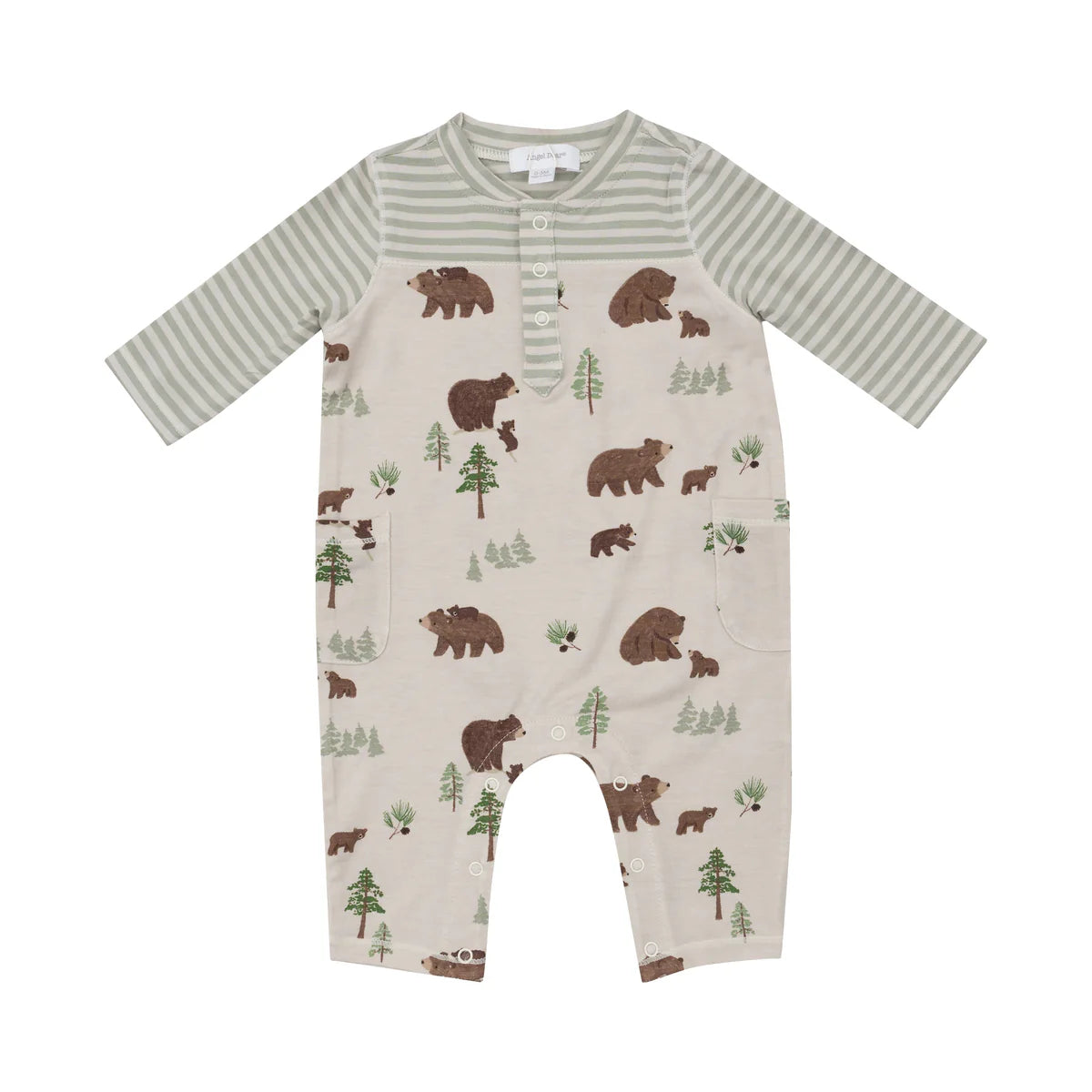 Angel Dear Sweet Brown Bears Romper W/Contrast Sleeves