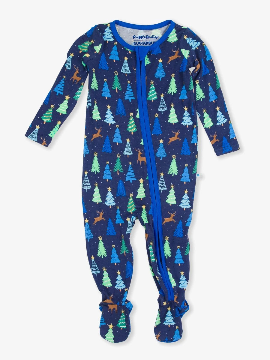 RuggedButts Merry Blue Pines One Piece Pajamas