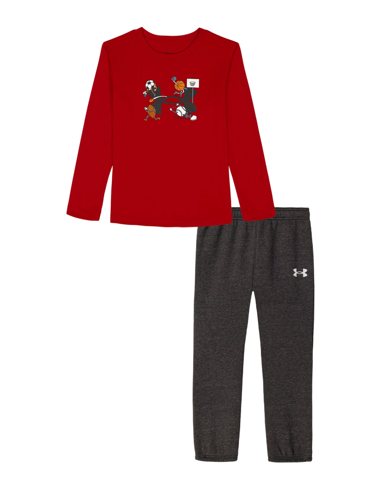 Under Armour Red Logo Multi Sport Long Sleeve & Grey Jogger Pant Set