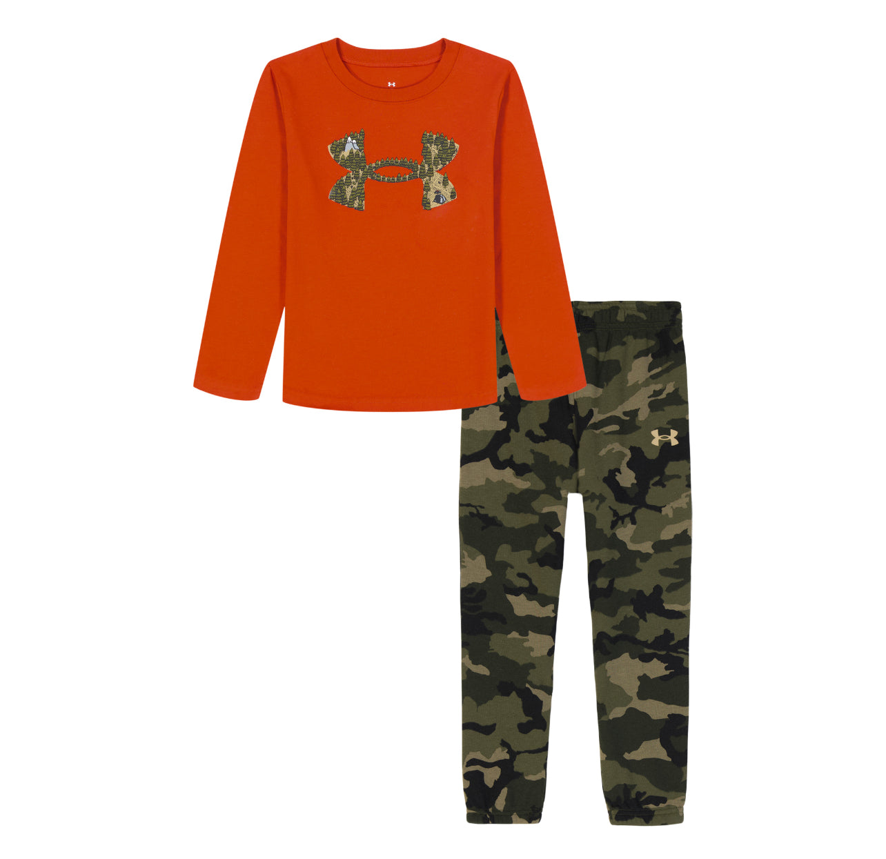 Under Armour Surplus Orange Camp Logo Long Sleeve & Camo Jogger Pant Set