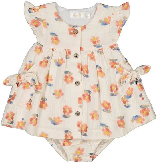 Mayoral Peach Floral Dress With Bloomers