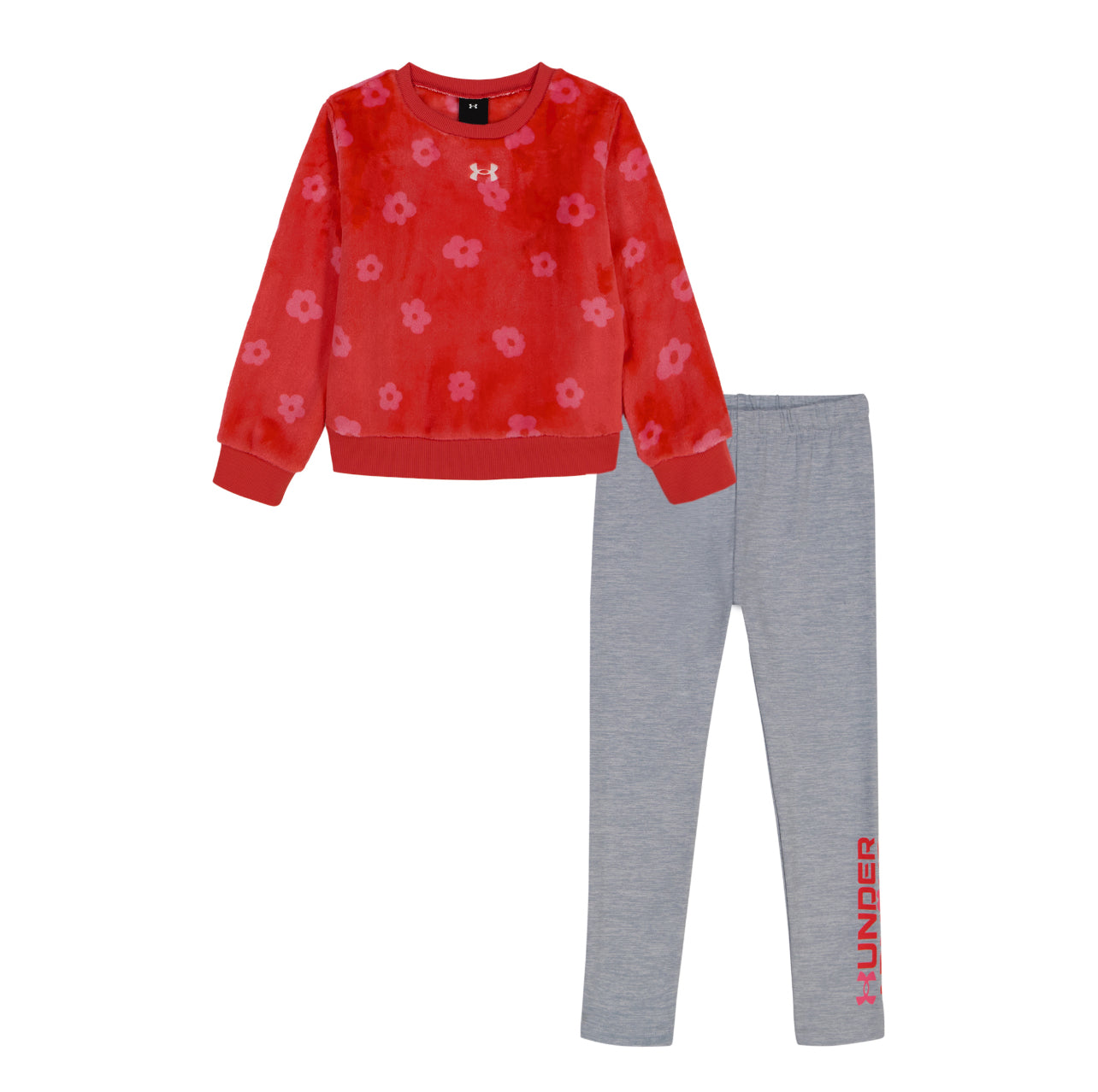 Under Armour Racer Red Flower Power Sherpa Crewneck & Grey Legging Set