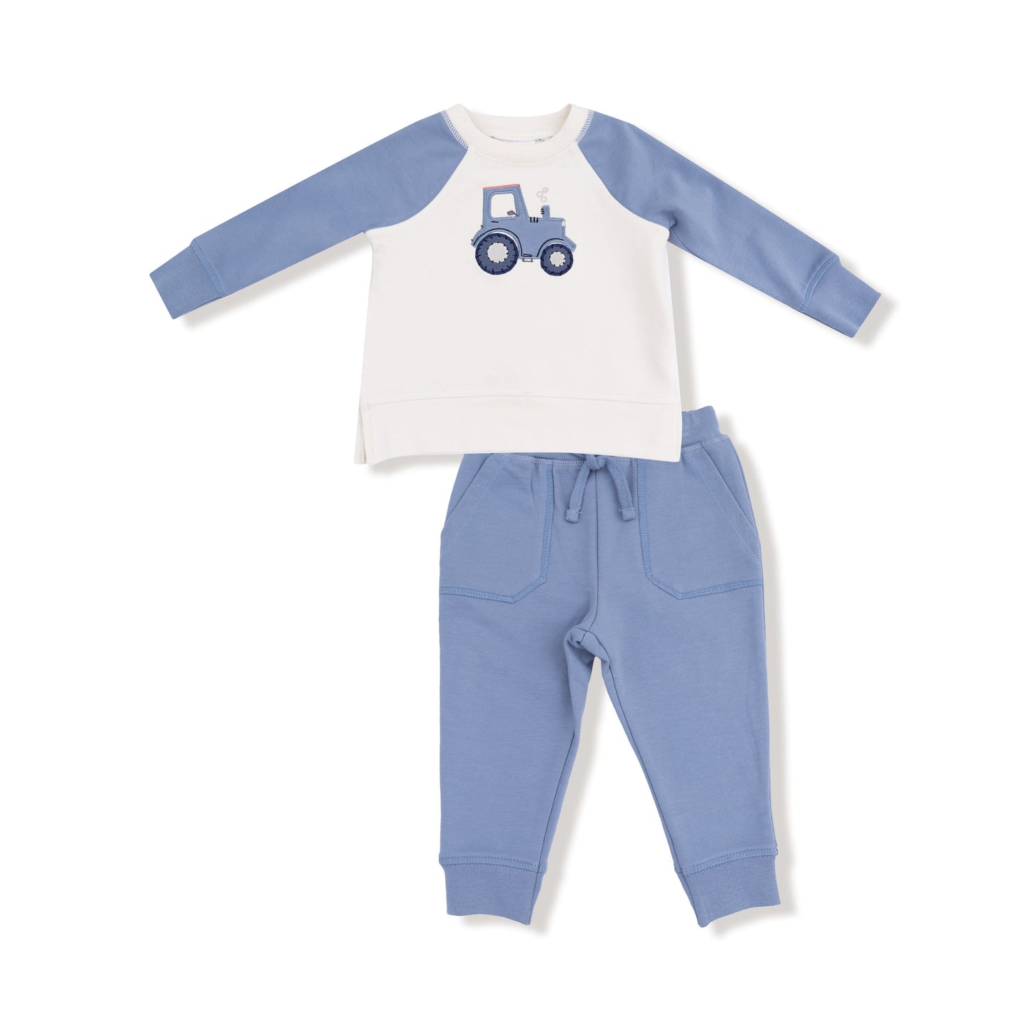 Angel Dear Blue Mini Tractors Raglan Sweatshirt & Jogger Set