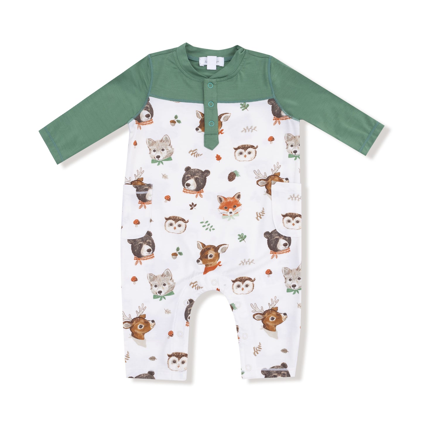 Angel Dear Woodland Animal Faces Romper with Contrast Sleeves