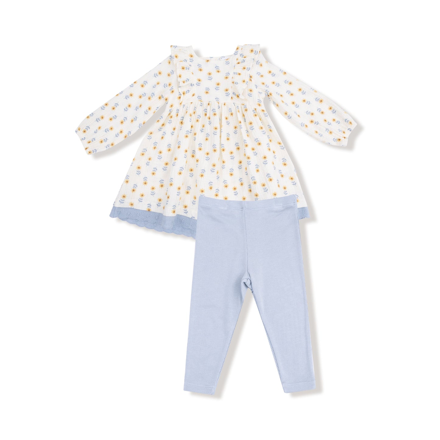 Angel Dear Western Sunflower Dress with Eyelet Trim & Ribbed Leggings