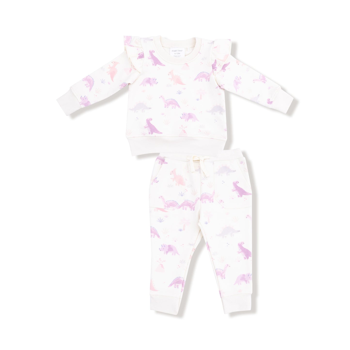 Angel Dear Purple Soft Dinos Ruffle Sweatshirt & Jogger Pant Set